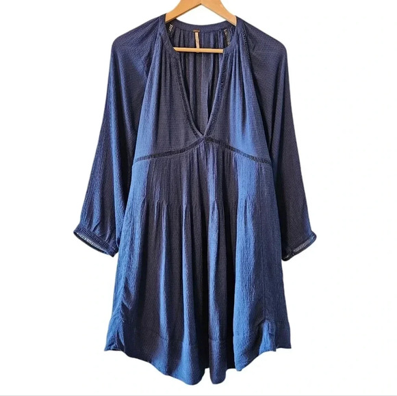 Free People Go Lightly Swing Babydoll Boho Blue  Women's Mini Dress Size Small. - Picture 4 of 16